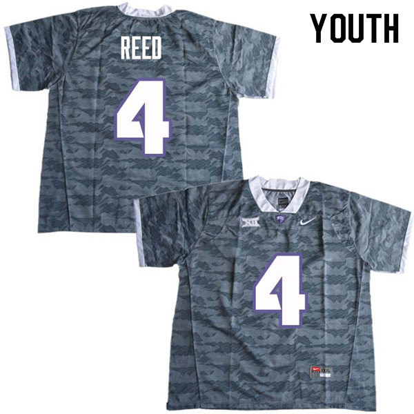 Youth #4 Keenan Reed TCU Horned Frogs College Football Jerseys Sale-Gray